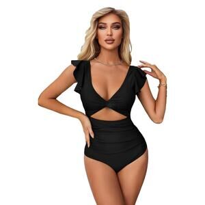 Women's Black Cutout One-Piece Swimsuit - Brand